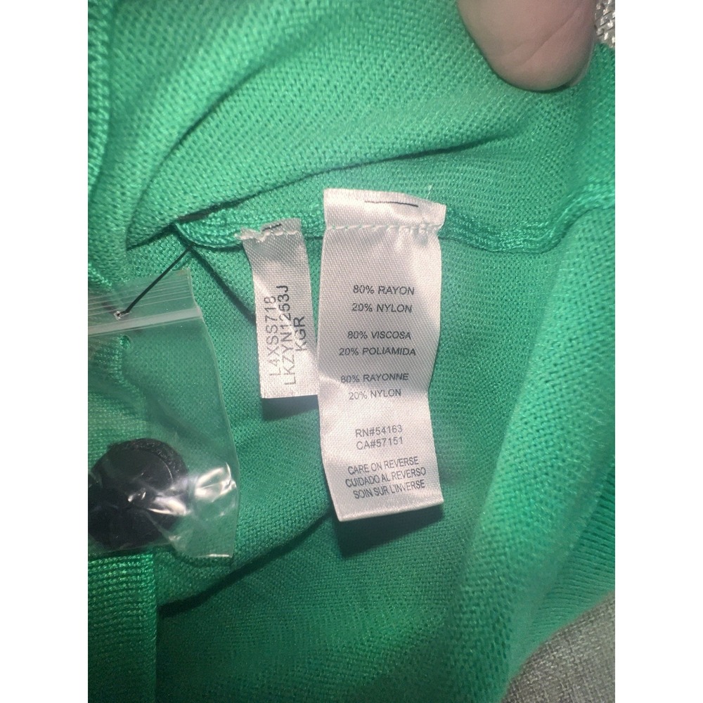 Karl Lagerfeld Paris Kelly Green V-Neck Button-Sleeve Knit Sweater L4XSS718 Med - Picture 7 of 8